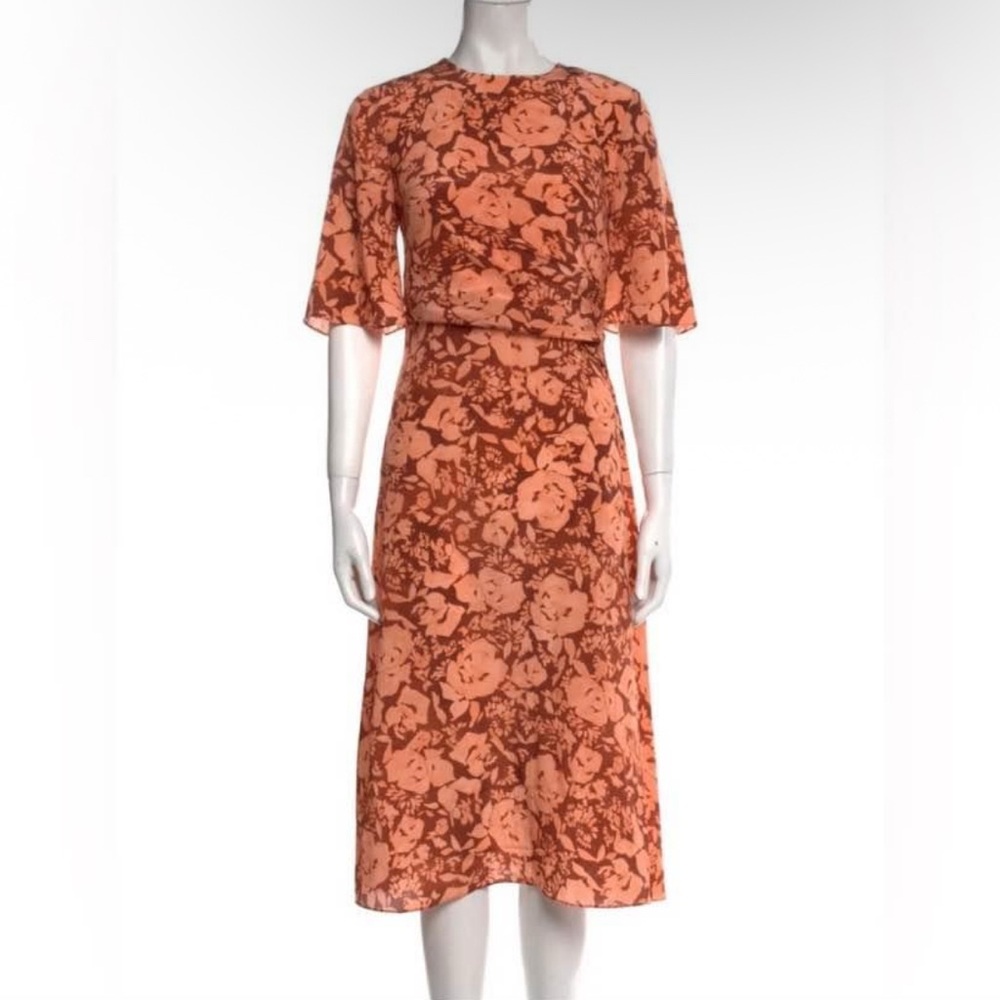 St. John Orange Floral Midi Dress